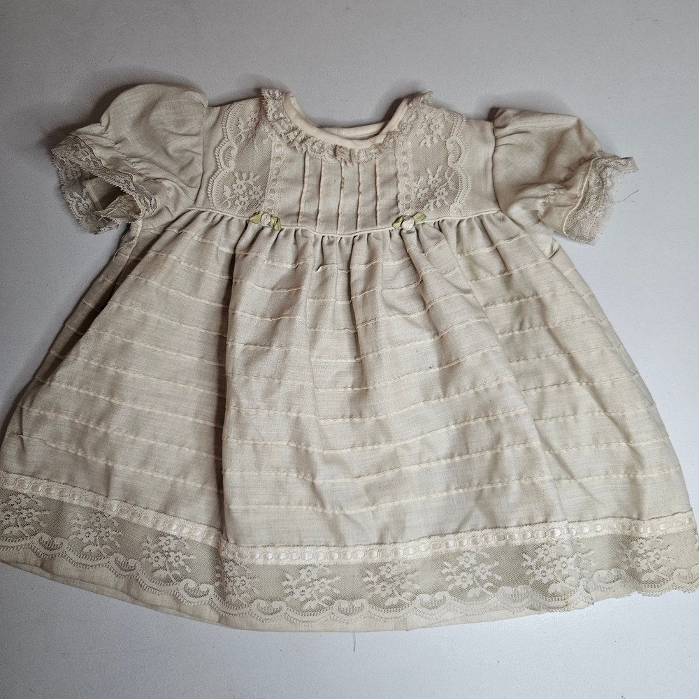 Vintage Christian Dior Enfantโ Baby Dress Cream Lace Pintuck Heirloom French